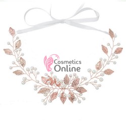 Accesoriu modern pentru decor par WED07EE Bronz cu perlute si frunze de 30cm
